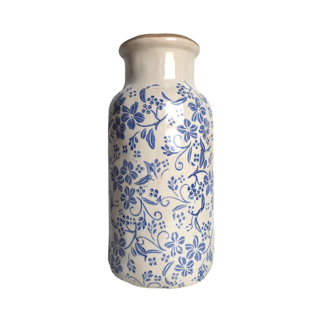 Jarrón Vintage Con Flores Azules