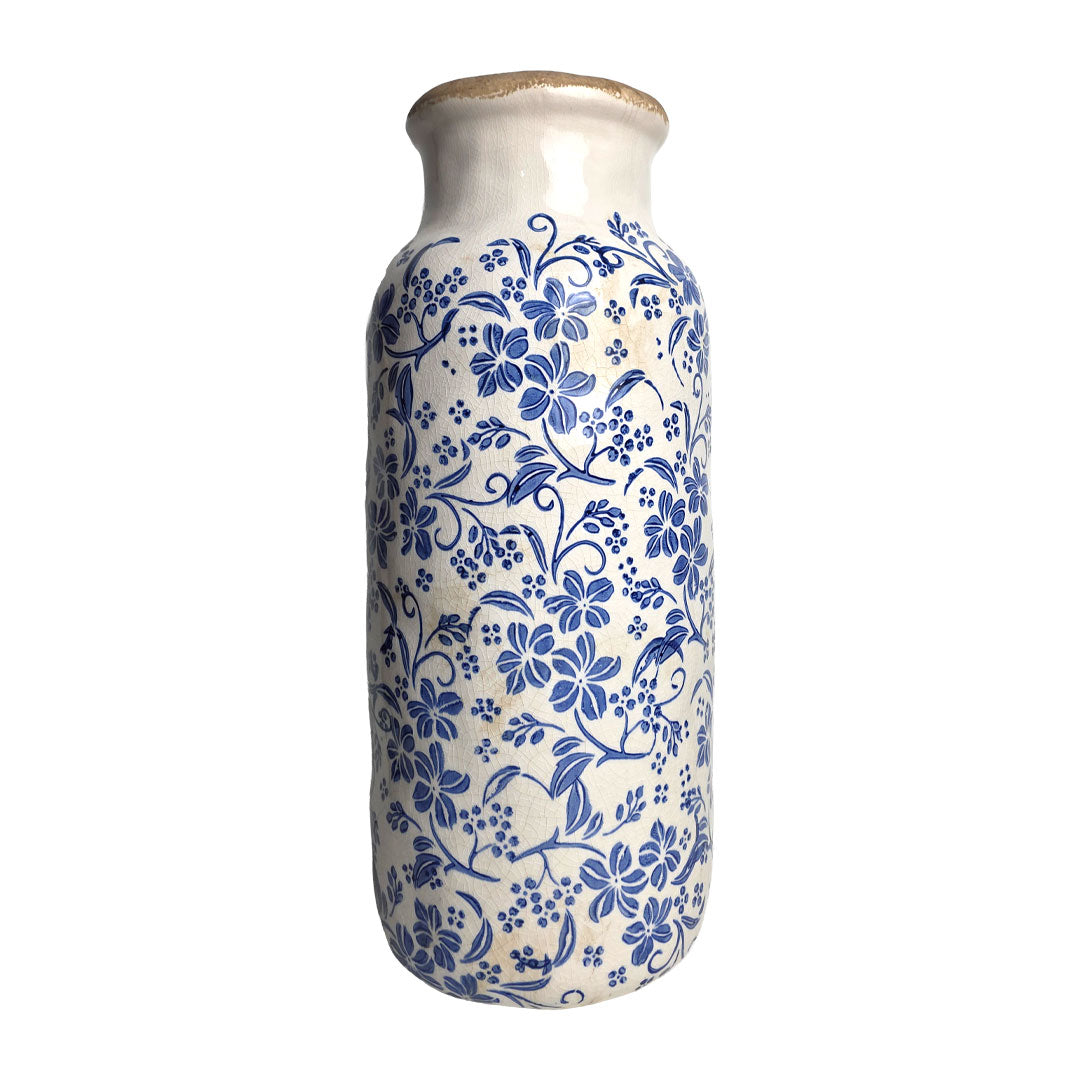 Jarrón Vintage Con Flores Azules