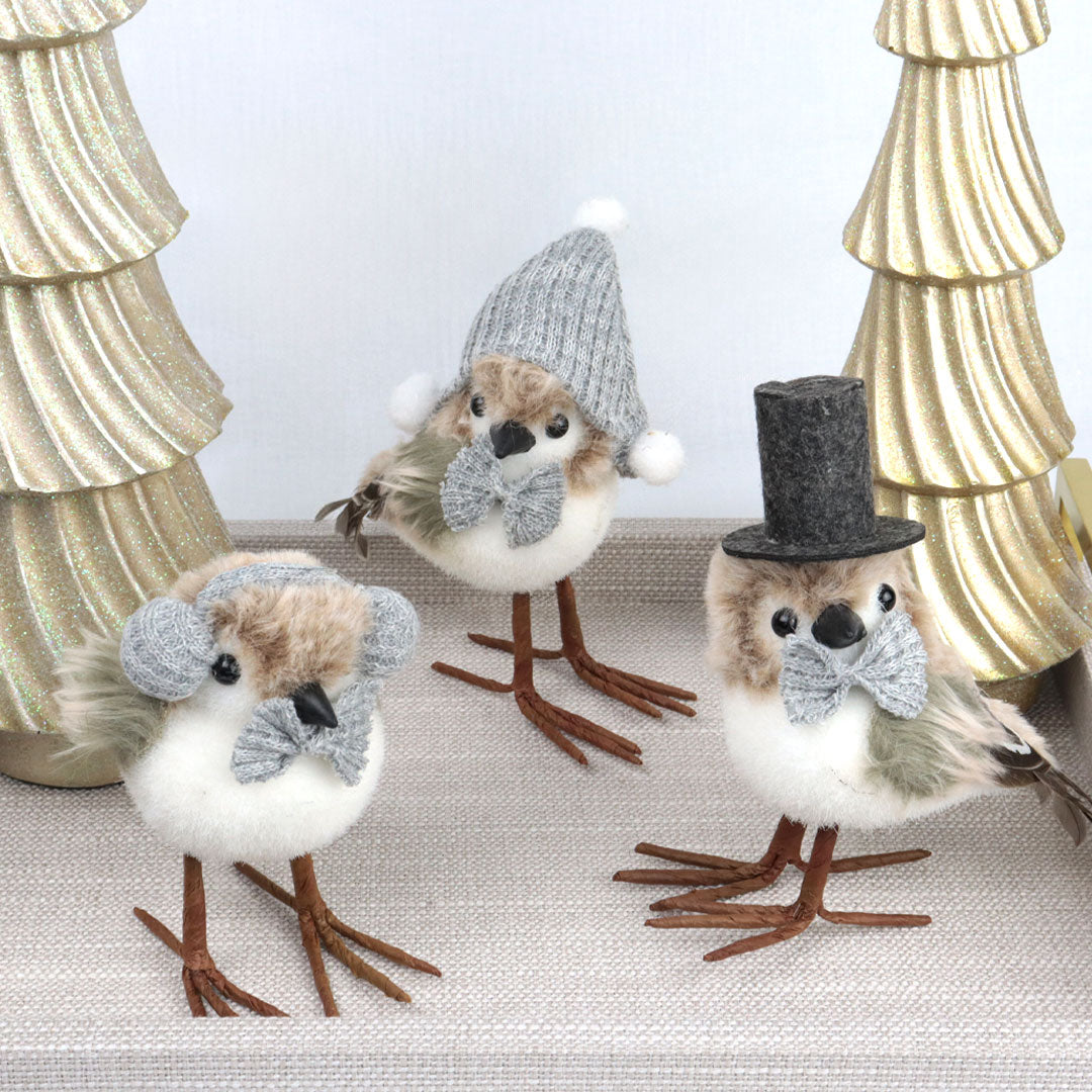 Pajaro con accesorios de invierno