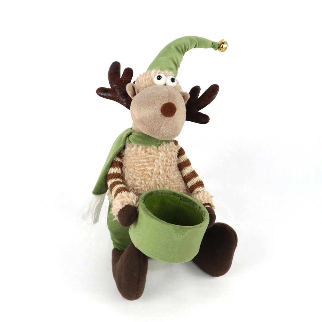 Reno de peluche con canasta