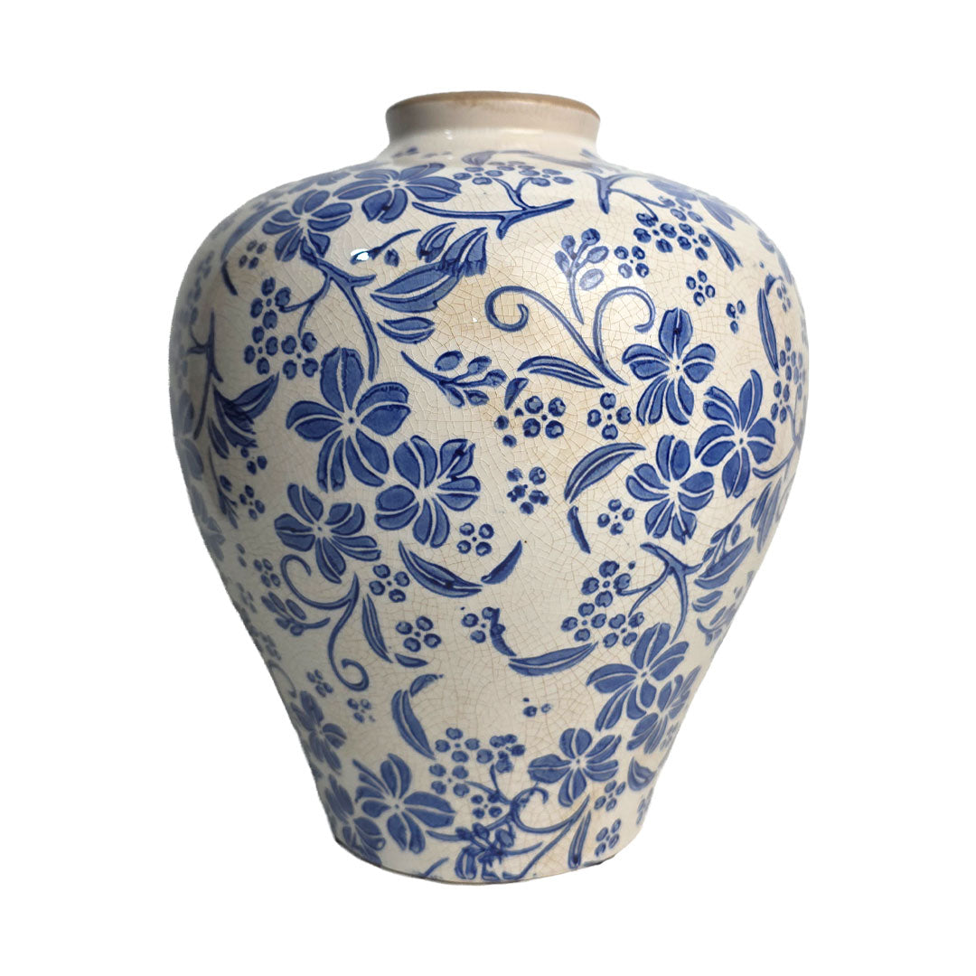 Jarrón Vintage con Flores Azules