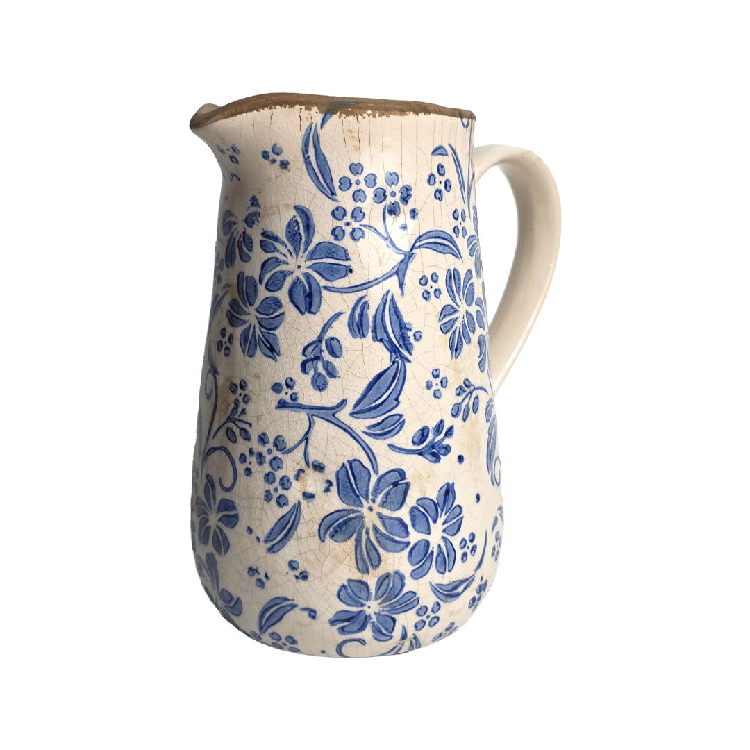 Jarrita Vintage Con Flores Azules