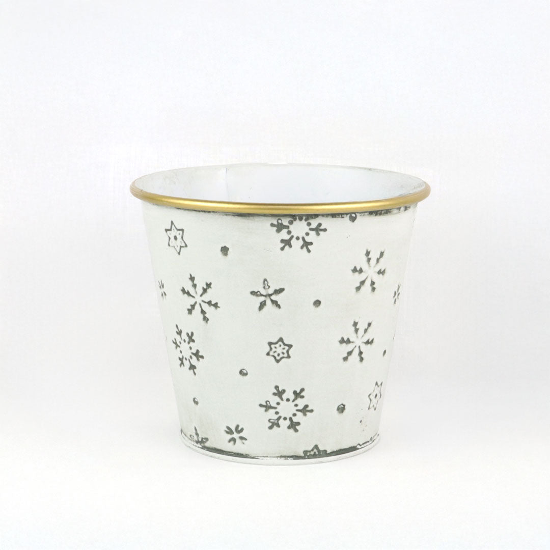 Maceta de metal navideña blanco vintage
